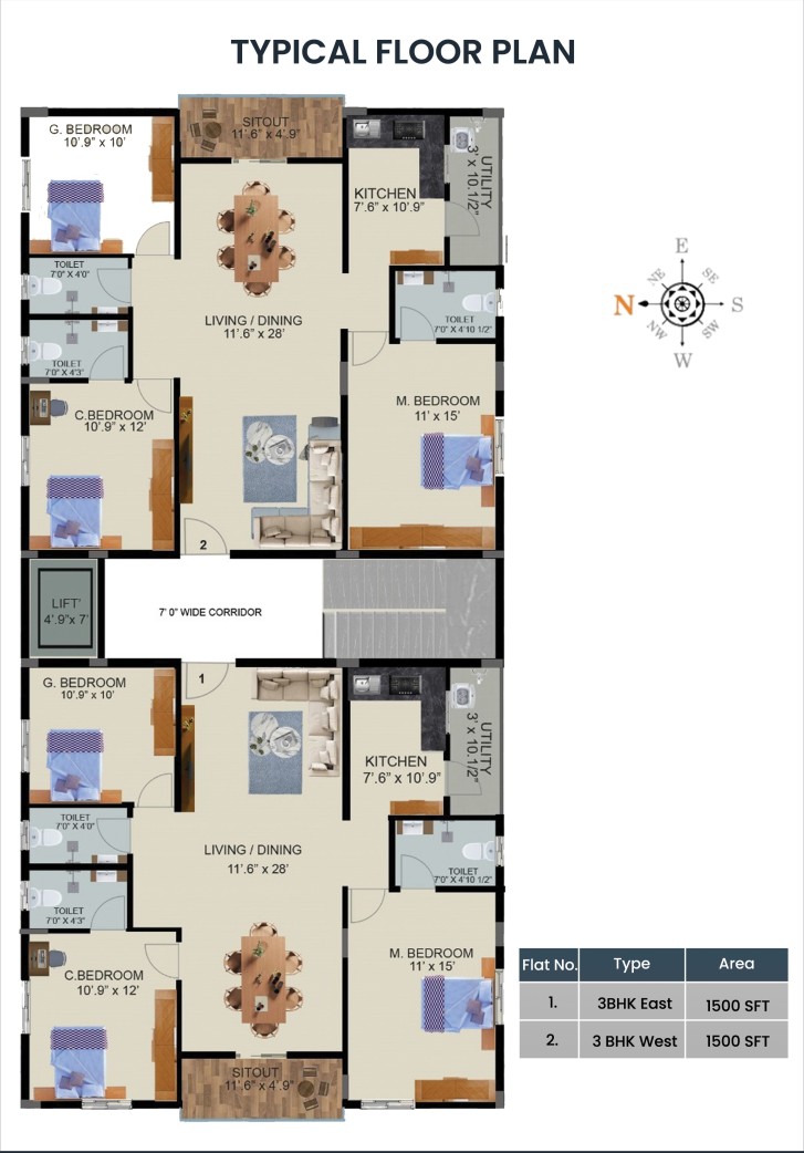 1500 sft floor plan